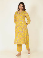 Aramya Straight Soft Cotton Floral Print Women's Kurta - Green | Grocsy