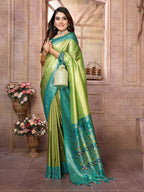Aastha Fashion Pista Banarasi Tissue Silk Weaving Saree | Grocsy