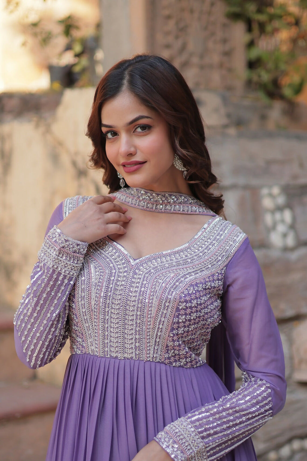 Joban Fashion Lavender Georgette Sequence Embroidery Work Kurta Set | Grocsy