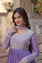 Joban Fashion Lavender Georgette Sequence Embroidery Work Kurta Set | Grocsy