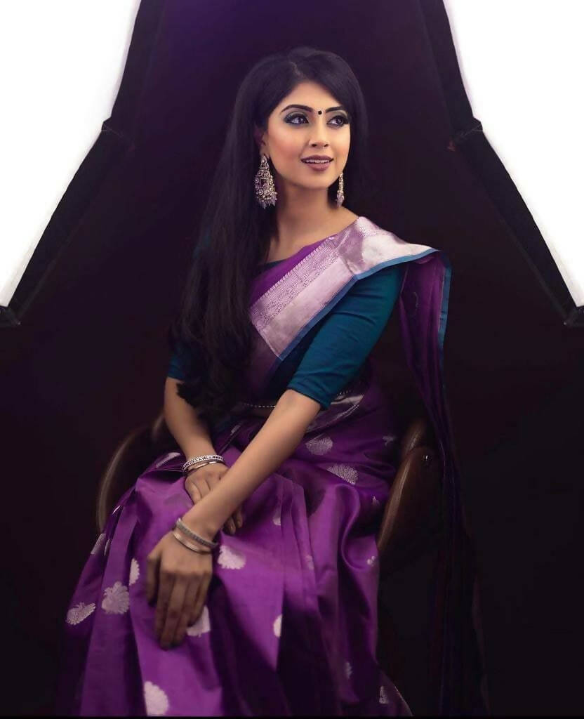 DEIANA'S Beautiful Designer Golden zari Soft Lichi Silk Saree - Purple | Grocsy