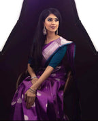 DEIANA'S Beautiful Designer Golden zari Soft Lichi Silk Saree - Purple | Grocsy