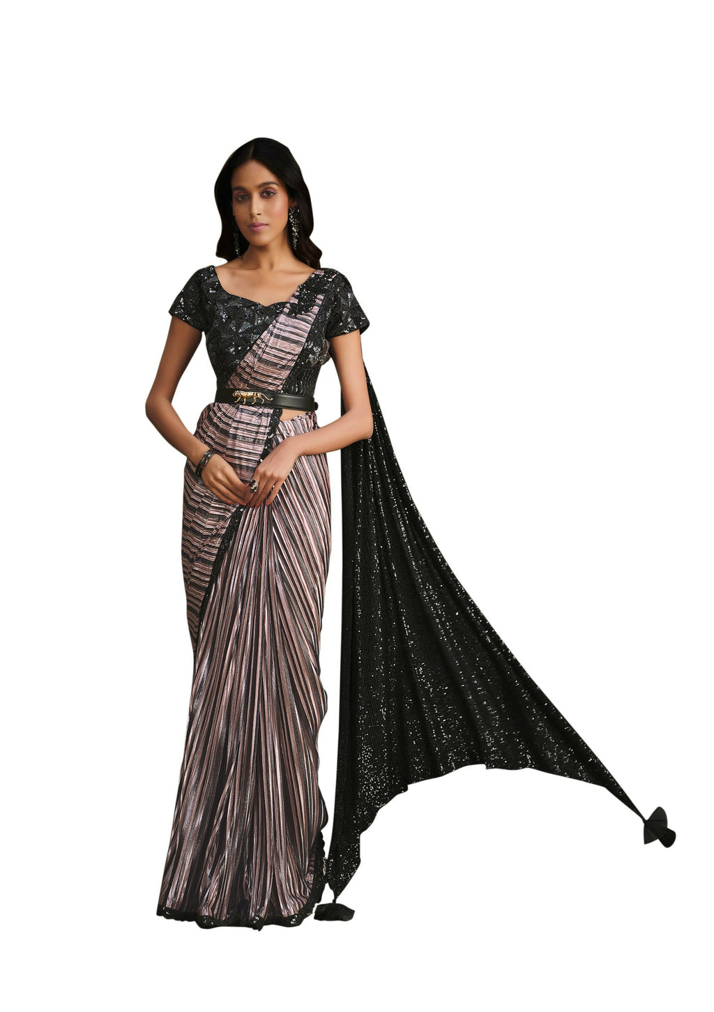 Lavendor Modern Value Sequence Embroidered Saree With Stitched Blouse - Mohmanthan La Belle | Grocsy