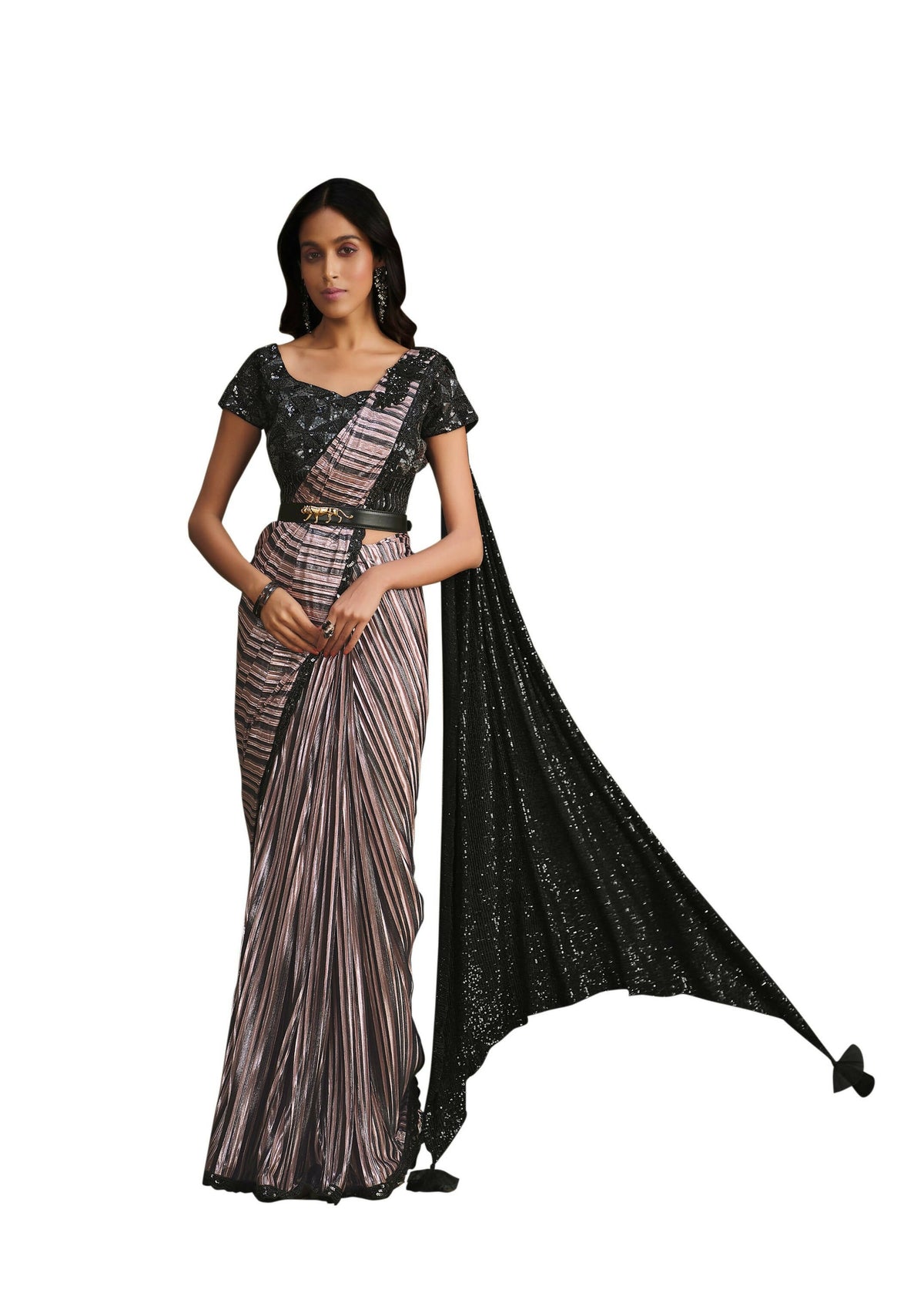 Lavendor Modern Value Sequence Embroidered Saree With Stitched Blouse - Mohmanthan La Belle | Grocsy