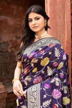 Joban Fashion Plum Purple Pure Katan Pure Handloom Banarasi Silk Saree | Grocsy