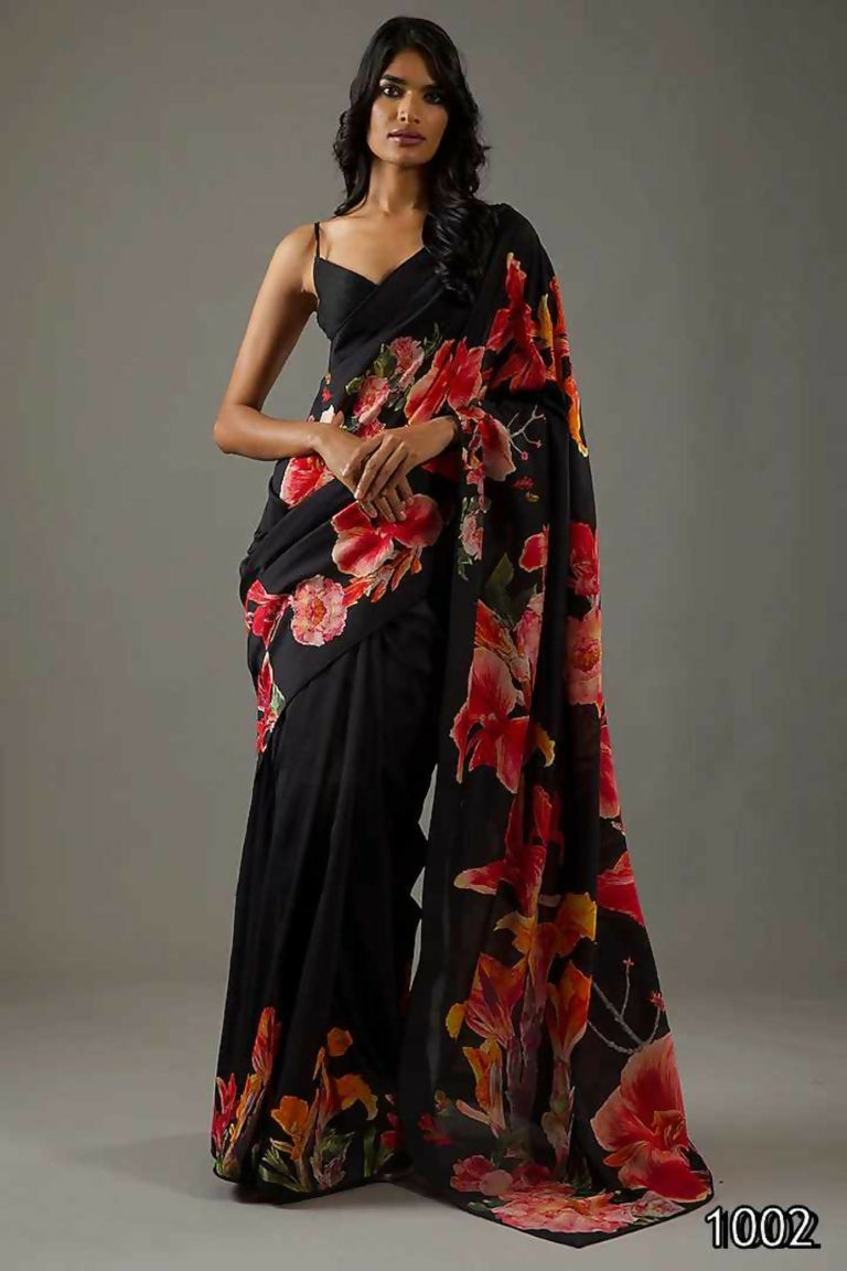 Partywear Designer Black Bright Moss Fancy Saree - Durga | Grocsy