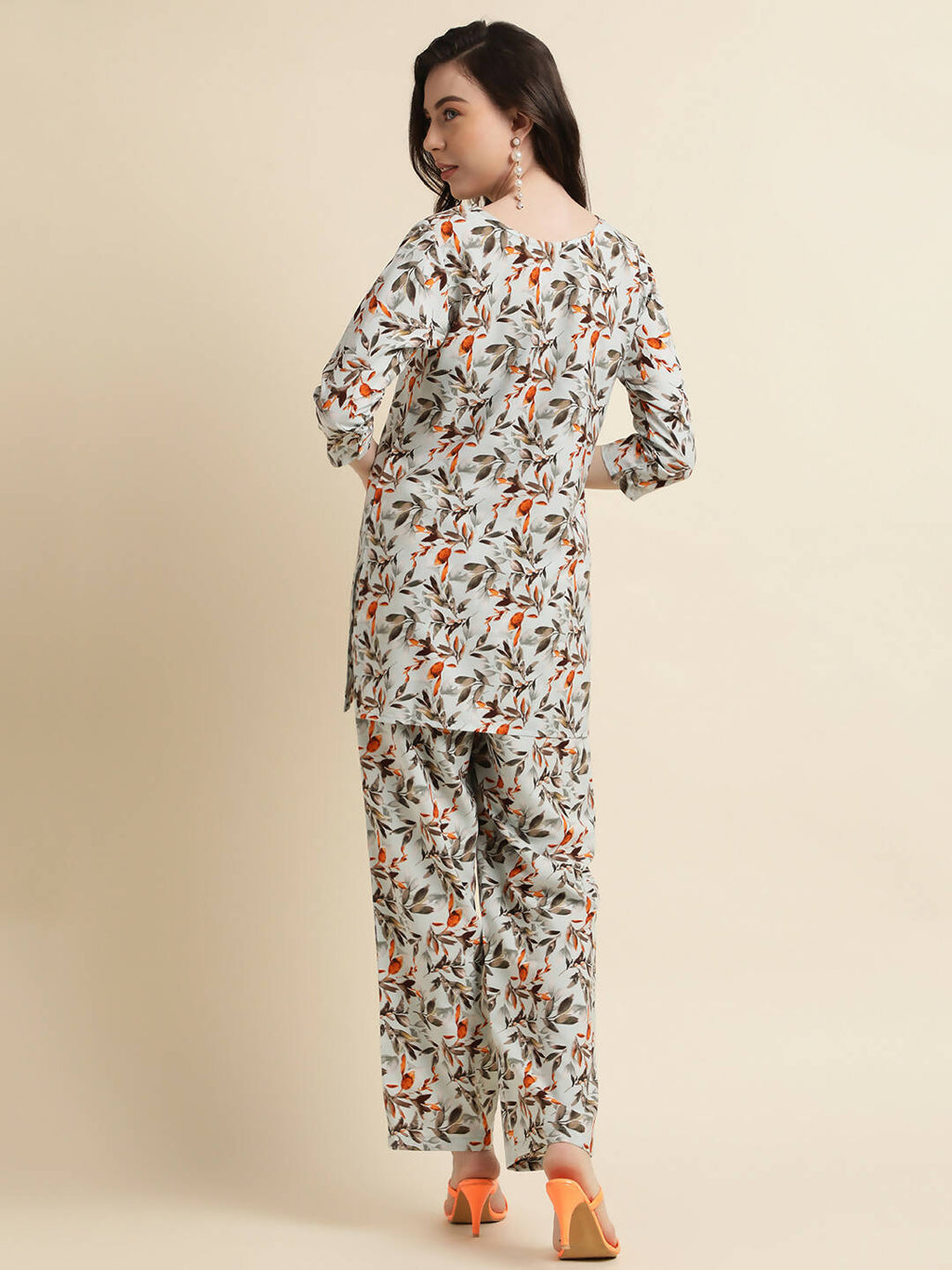 Grey Poly Crepe Digital Printed Top with Matching Bottom - Preeti | Grocsy