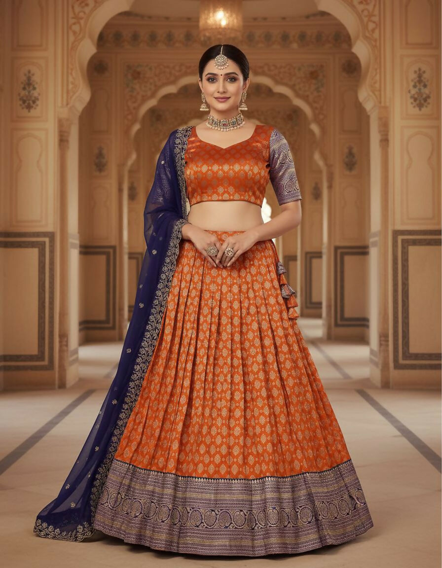 Teeya Creation New Womens Latest Embroidered Designer Lehenga Choli Set - Orange | Grocsy