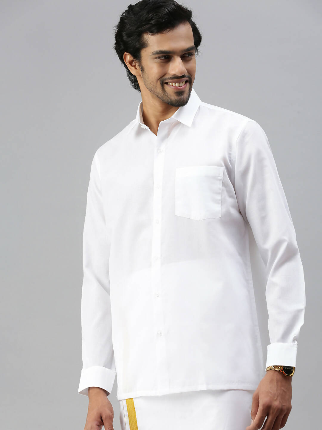 Ramraj Cotton Mens Full Sleeve Formal White Shirt | Grocsy