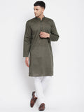 Even Apparels Green Men's Pure Cotton Kurta With Band Collar | Grocsy