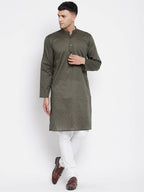 Even Apparels Green Men's Pure Cotton Kurta With Band Collar | Grocsy