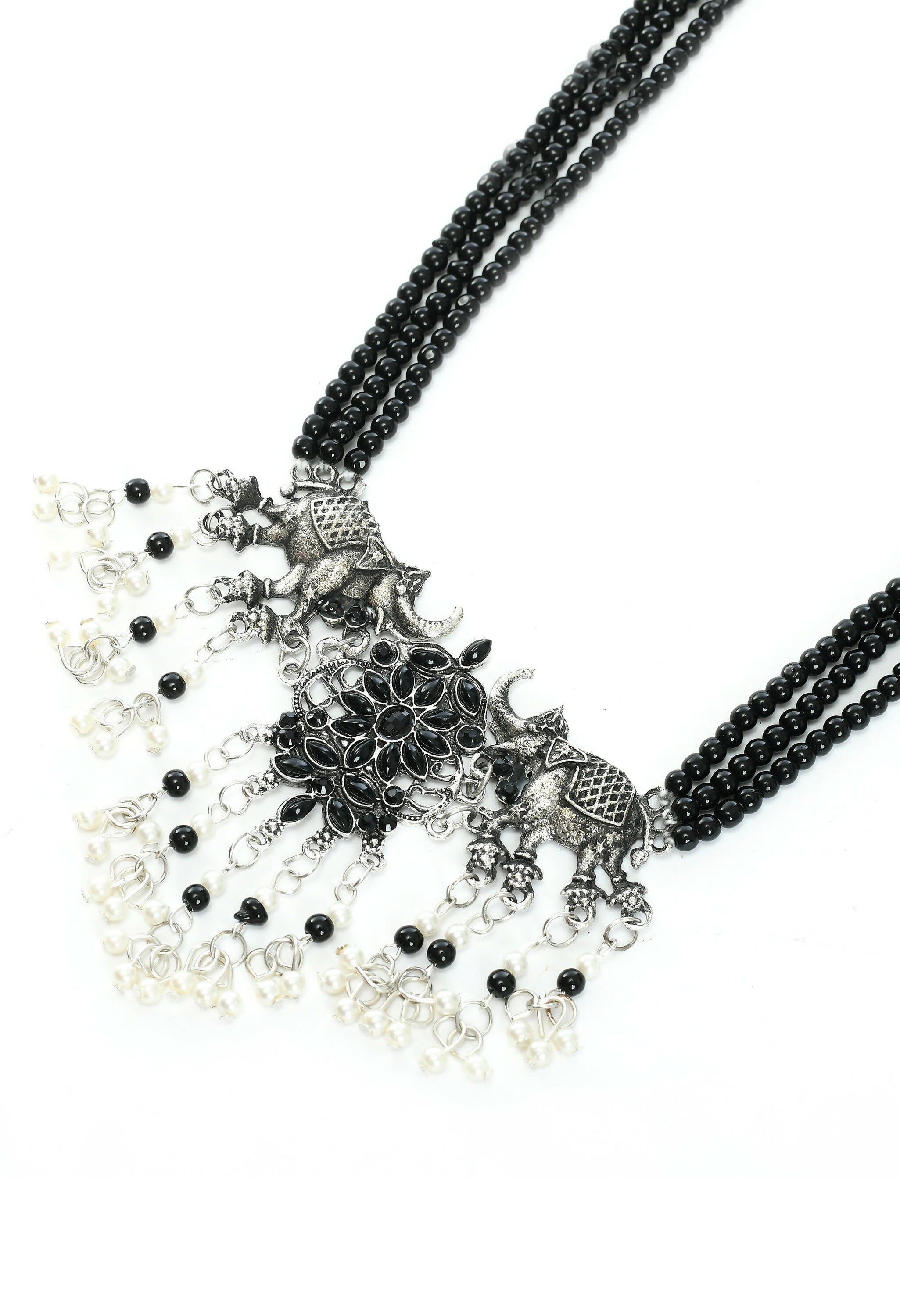 Mominos Fashion Johar Kamal Silver-Plated Brass Finish Elephant Desgin Choker For Women (Black) | Grocsy