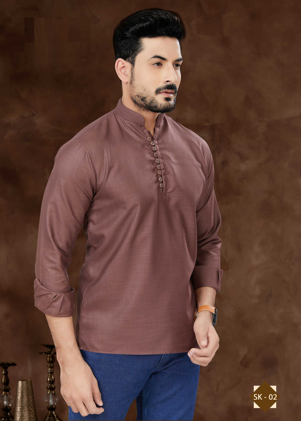 Joban Fashion Men's Pure Cotton Brown Plain Short Kurta | Grocsy