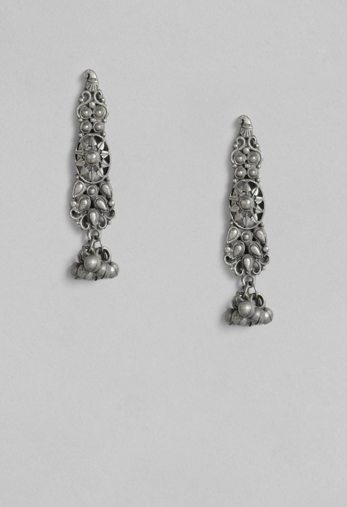 Mominos Fashion Johar Kamal Oxidised Silver-Plated Brass Finish Temple Jewellery with Earrings For Women