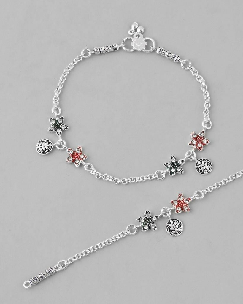 VOJ Set of 2 Traditional Flower Shaped Designer Anklet | Grocsy