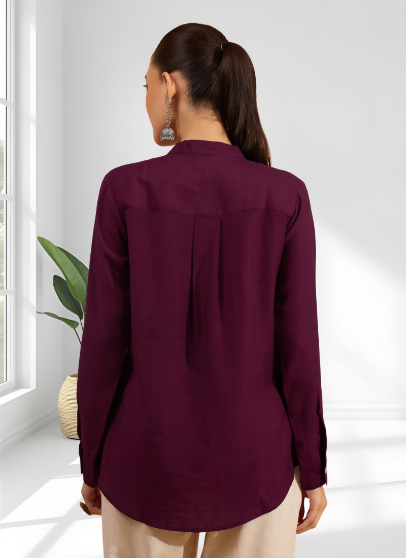 Joban Fashion Wine Silk Embroidered Readymade Tunic | Grocsy