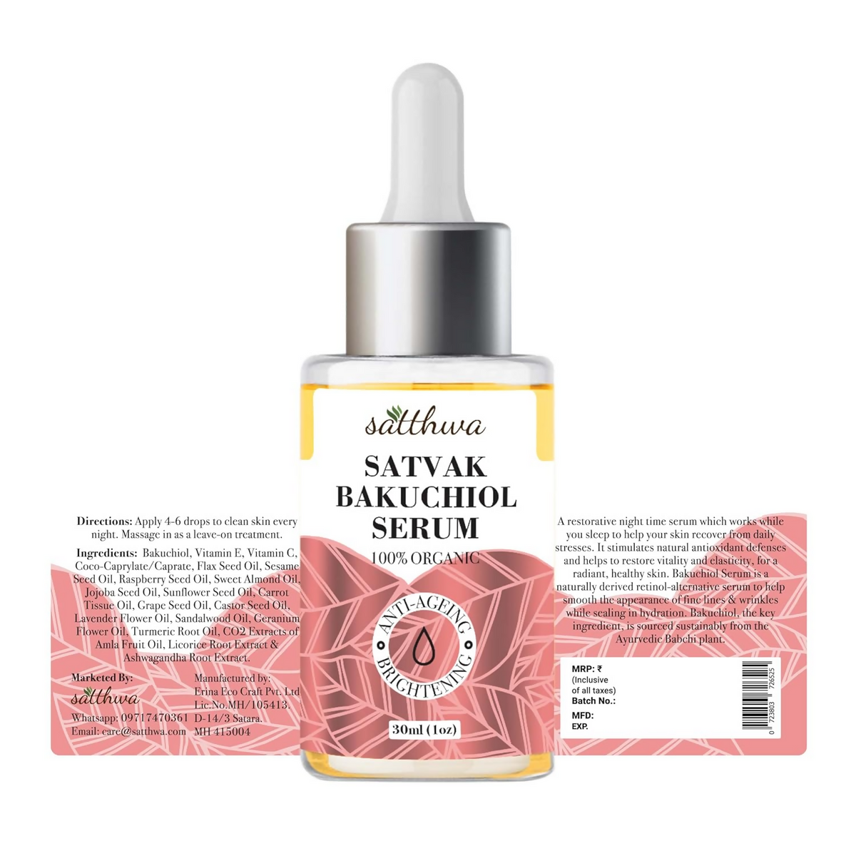 Satthwa Bakuchiol Serum For Even Skin Tone | Grocsy