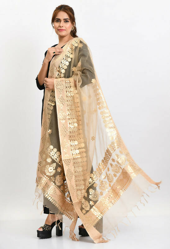 Mominos Fashion Moeza Women Organza Gotta Patti Bridal Dupatta Golden Dupatta | Grocsy