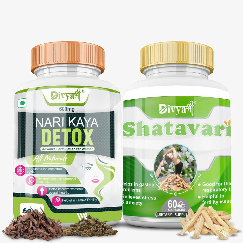 Divya Shree Nari Kaya Detox Capsule and Shatavari Capsule Combo | Grocsy