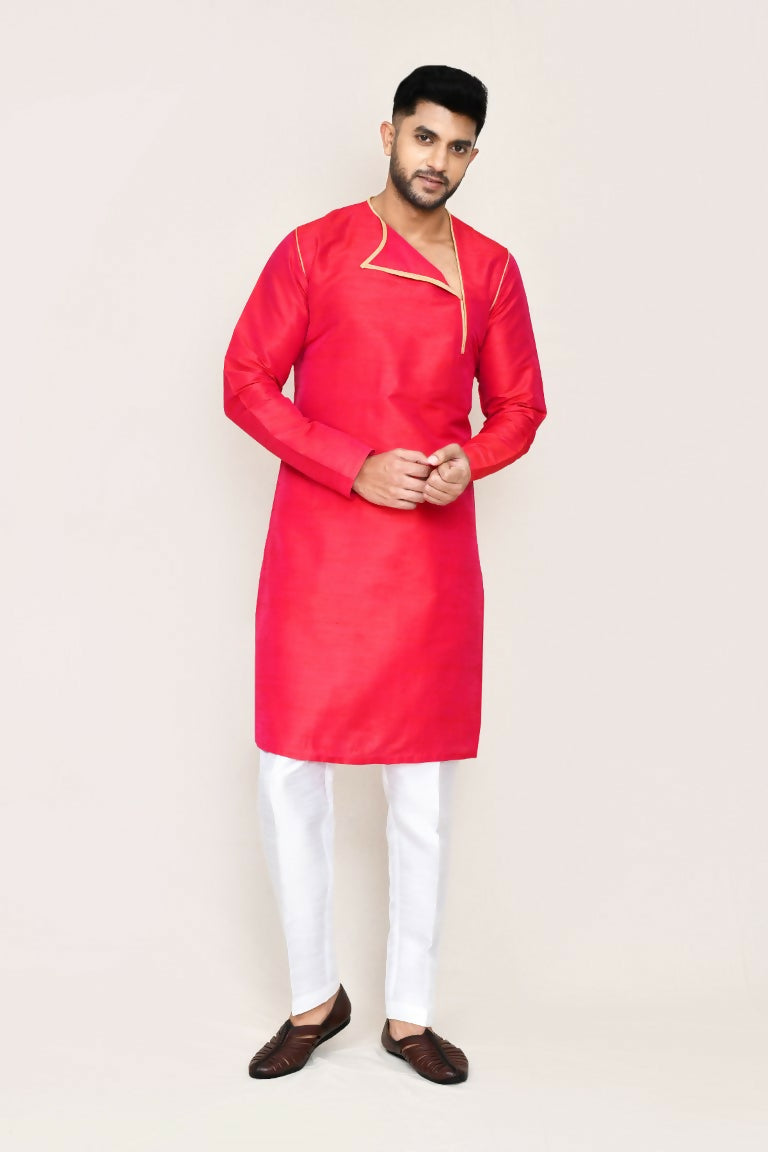 Joban Fashion Pink Colored Art Silk Fabric Kurta With Straight Fit Pant | Grocsy