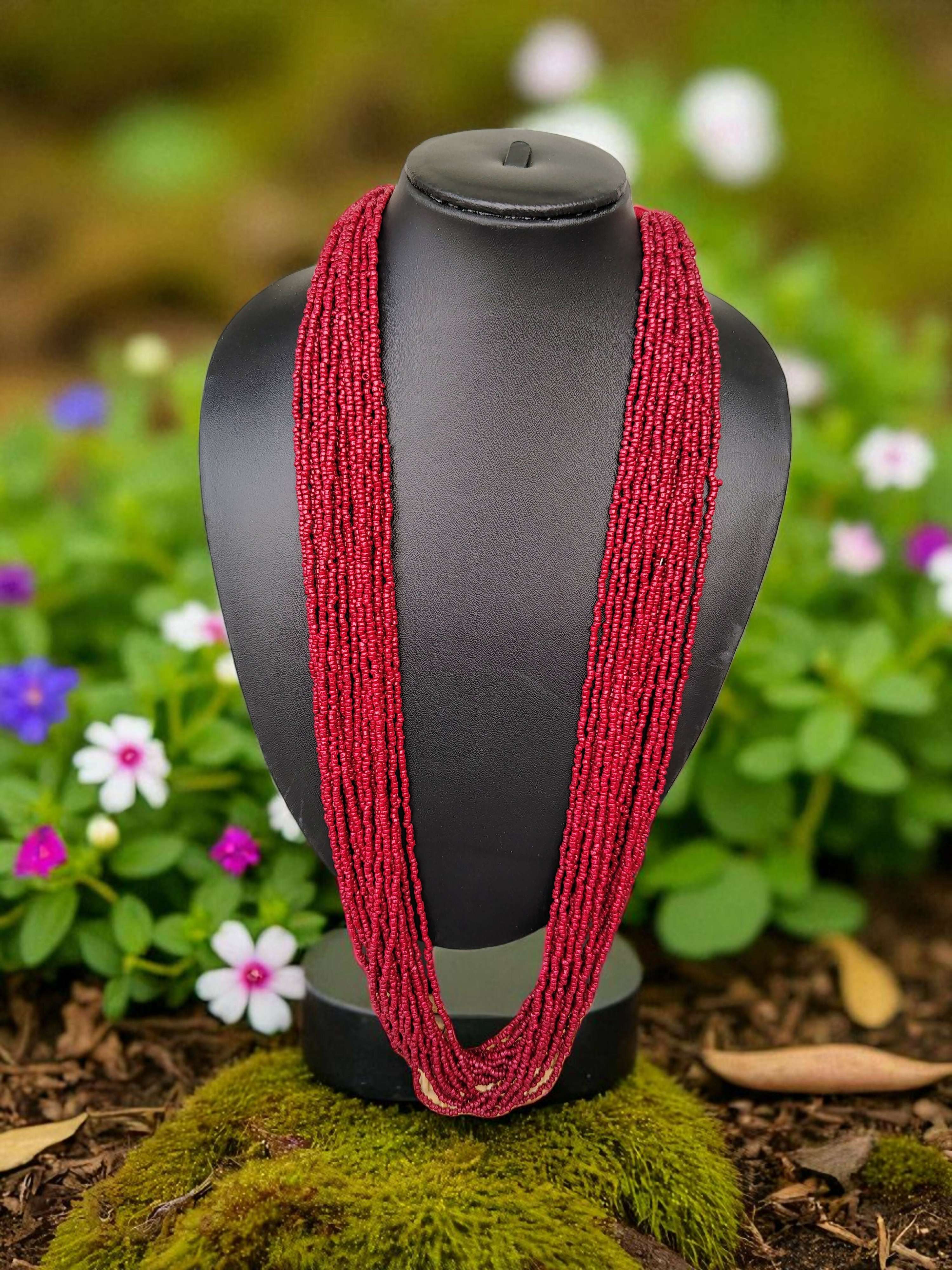 Inhanns Rangsaaz 20-Layer Luxe Long Beaded Only Necklace - Maroon Only Necklace | Grocsy