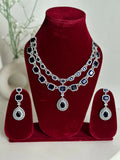 Royal Blue American Diamond Two Layer Elegent Necklace Set With Earrings By House of Ree - Swadesiicart