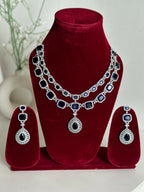 Royal Blue American Diamond Two Layer Elegent Necklace Set With Earrings By House of Ree - Swadesiicart