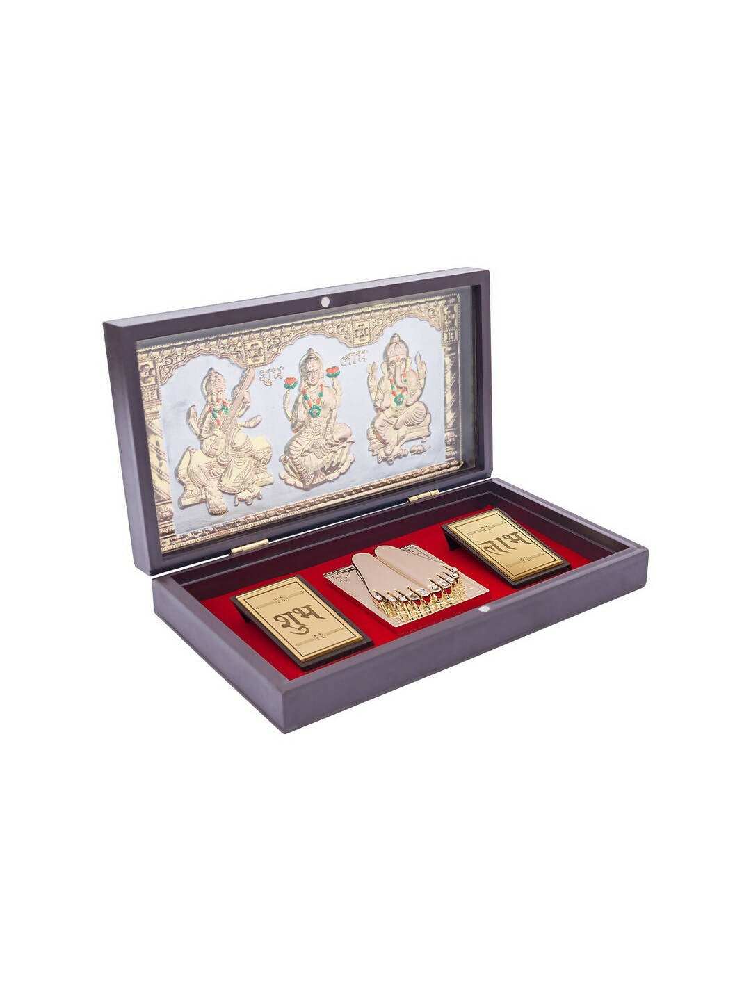 Golden Peacock 24 KT Gold-Polished Laxmi, Ganesha, Saraswati Pooja Box | Grocsy
