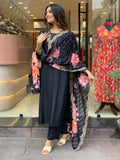 Yash Enterprise Black Rayon Embroidery Party Wear Suit Set | Grocsy