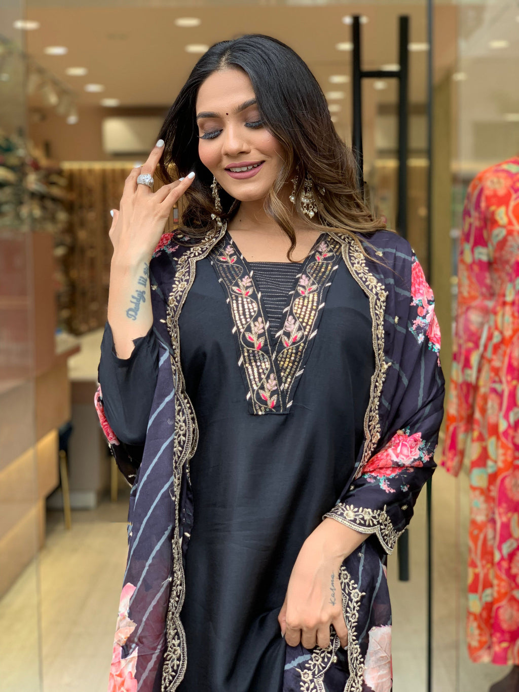 Yash Enterprise Black Rayon Embroidery Party Wear Suit Set | Grocsy