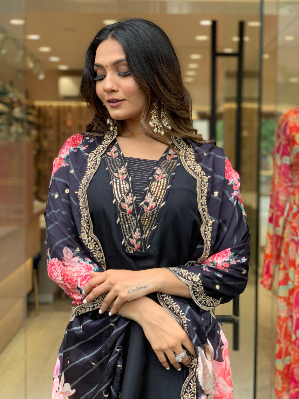 Yash Enterprise Black Rayon Embroidery Party Wear Suit Set | Grocsy