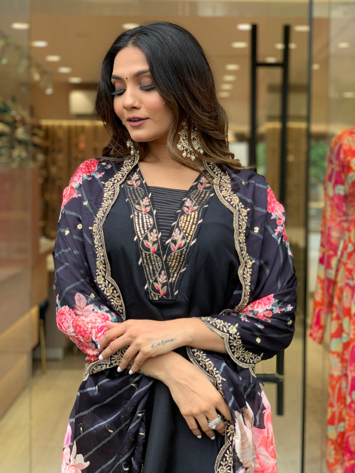 Yash Enterprise Black Rayon Embroidery Party Wear Suit Set | Grocsy