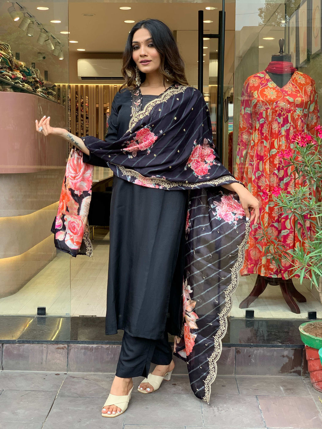 Yash Enterprise Black Rayon Embroidery Party Wear Suit Set | Grocsy
