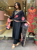 Yash Enterprise Black Rayon Embroidery Party Wear Suit Set | Grocsy