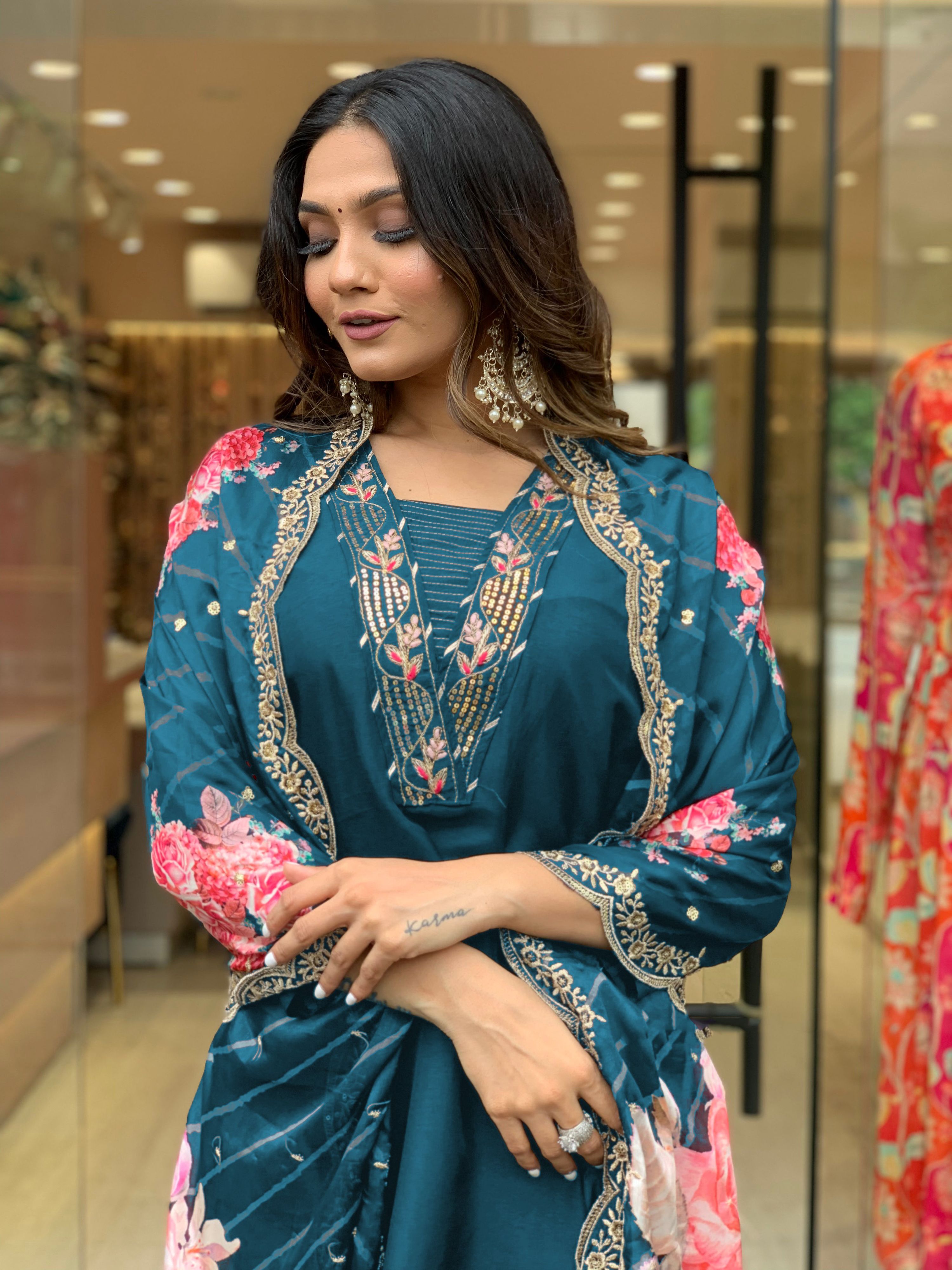 Yash Enterprise Morpankh Rayon Embroidery Party Wear Suit Set | Grocsy