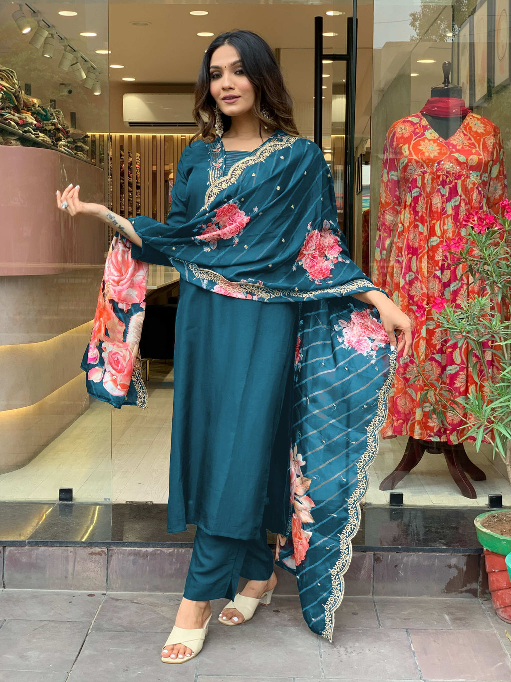Yash Enterprise Morpankh Rayon Embroidery Party Wear Suit Set | Grocsy