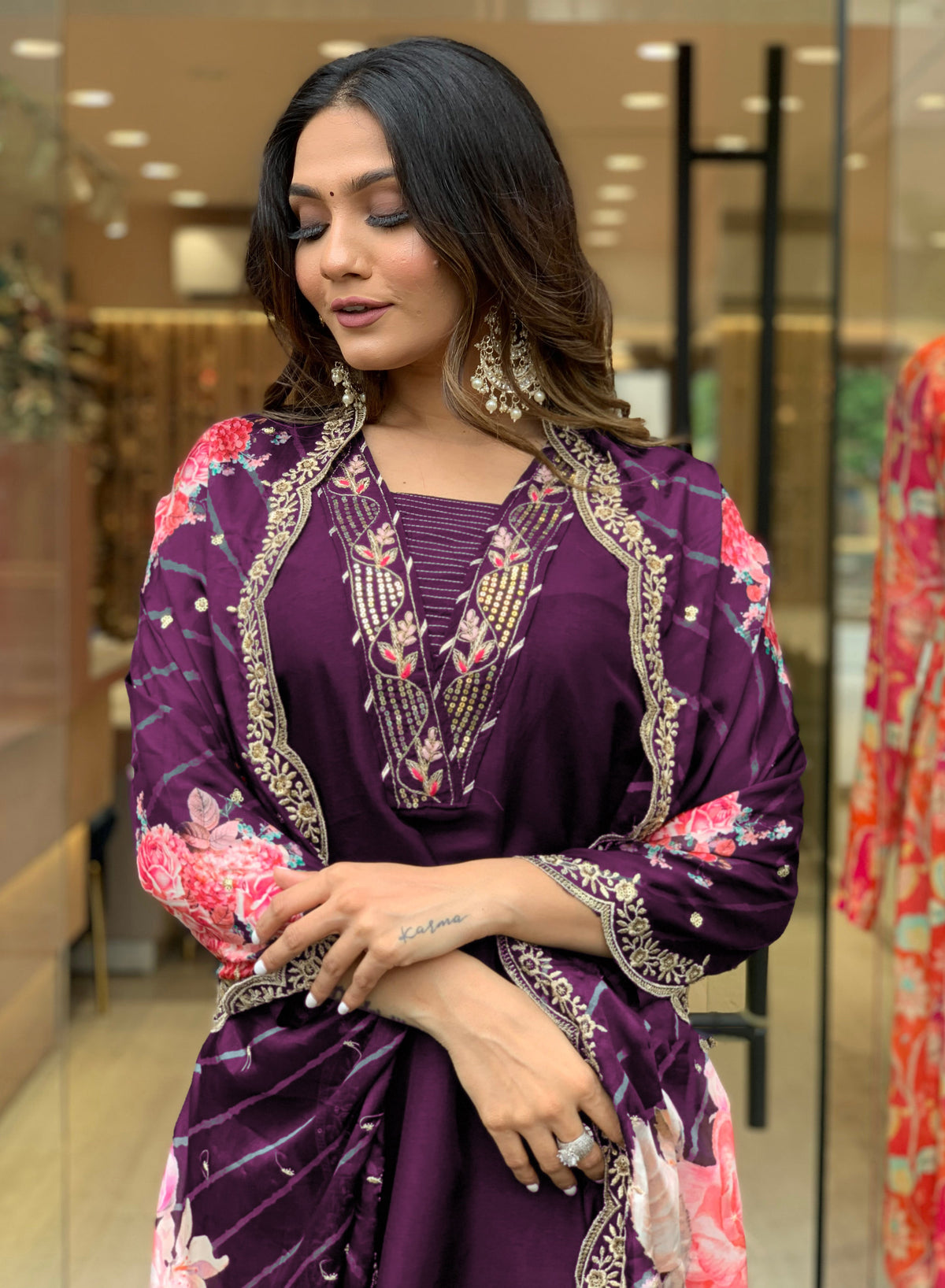 Yash Enterprise Wine Rayon Embroidery Party Wear Suit Set | Grocsy