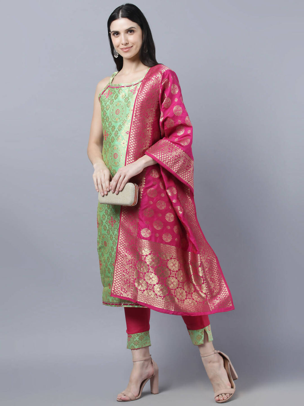 Myshka Women Green Ethnic Motifs Gotta Patti Kurta with Trousers With Dupatta Set | Grocsy