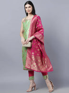 Myshka Women Green Ethnic Motifs Gotta Patti Kurta with Trousers With Dupatta Set | Grocsy