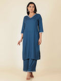 Aramya Blue Rayon Solid Straight Kurta for Women | Grocsy