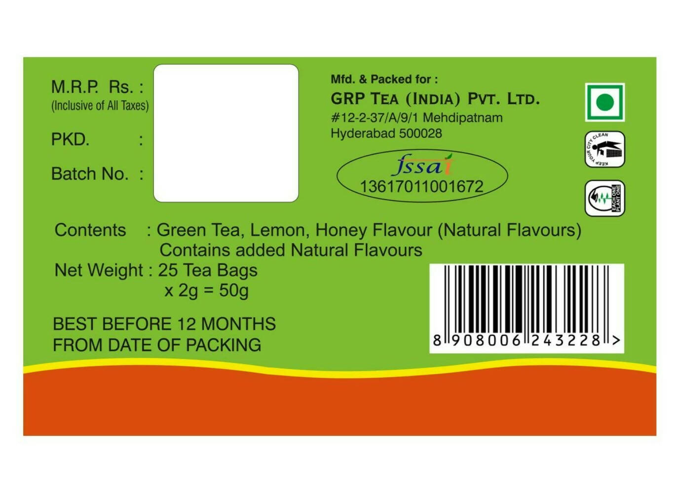Tanza Tea Slim Green Tea Bags Lemon Honey | Grocsy