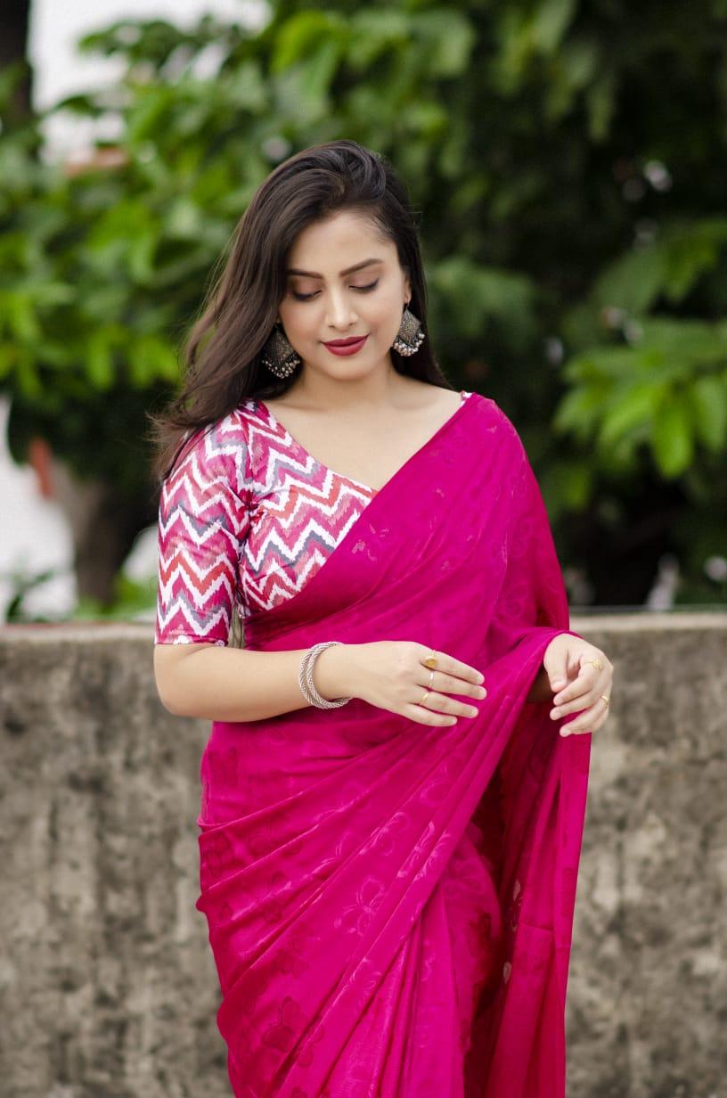 Rani Silk Blend Ethnic Motifs Saree with Unstitched Blouse - A2M | Grocsy