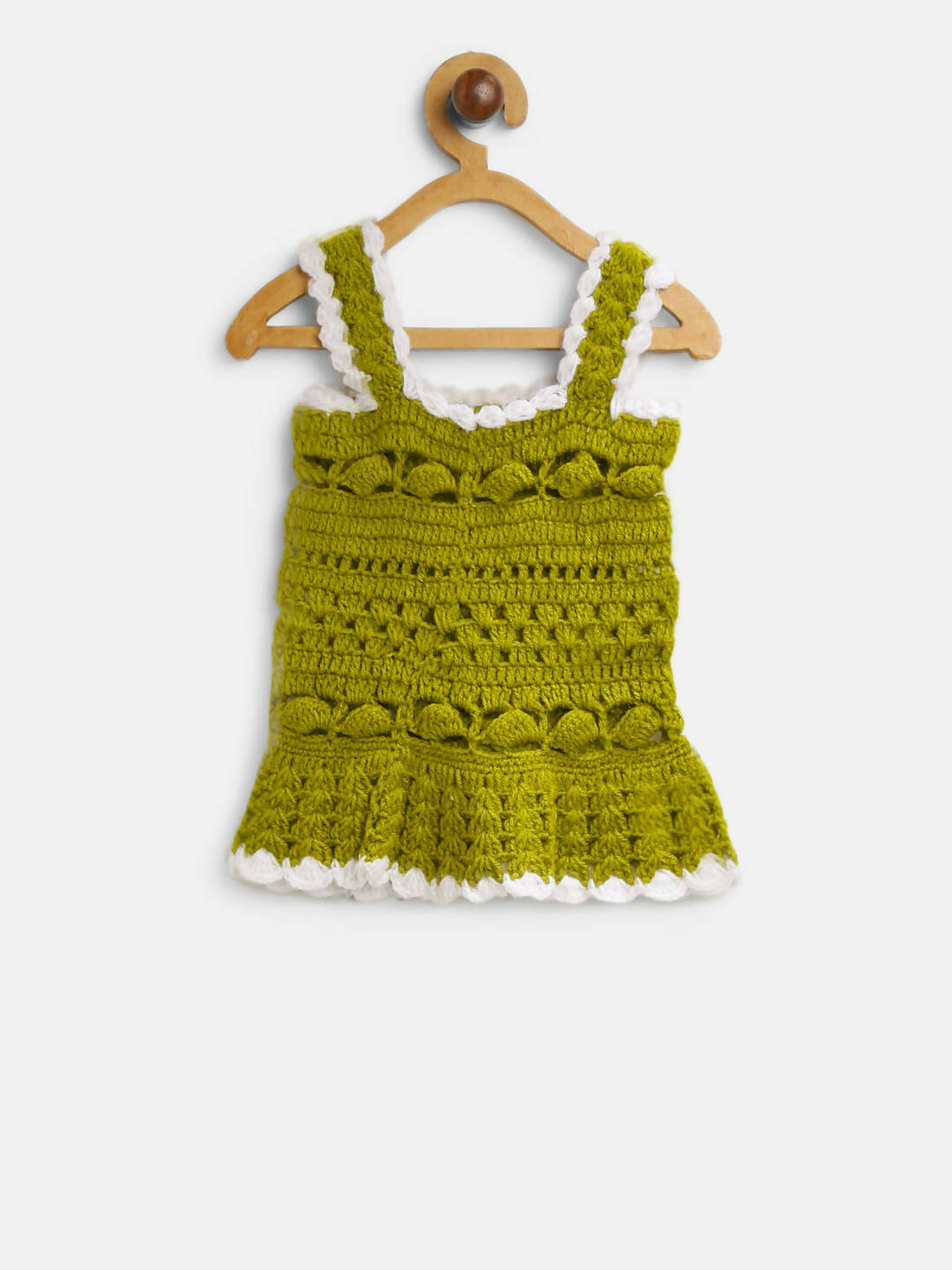 ChutPut Hand knitted Crochet Wool Royal Dress For Baby Girls - Green | Grocsy