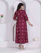 Miravan Womens Maroon Floral Printed Angrakha Style Kurta | Grocsy