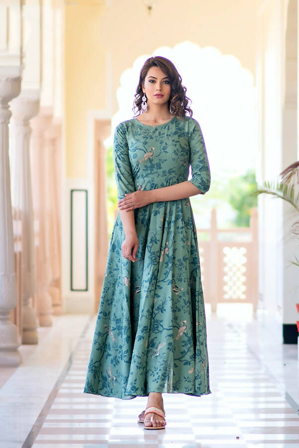 Partywear Designer Light Aqua Pure Maslin Gown - Anbazaar | Grocsy