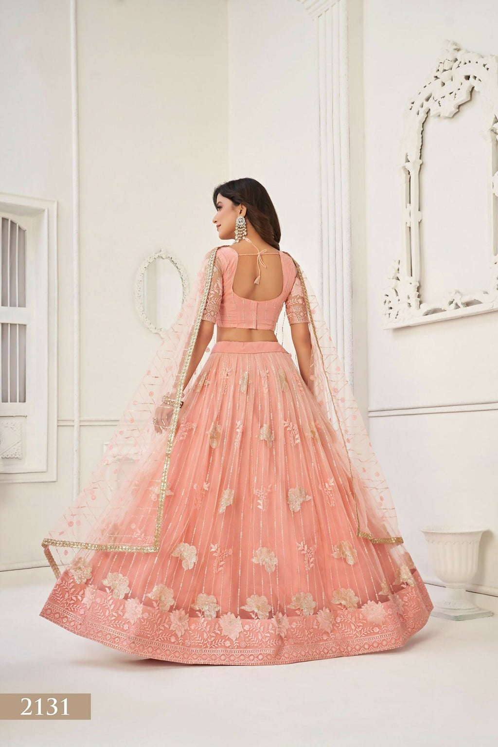 Eilara Women'S Peach Butterfly Net With Sequins And Embroidery Work Lehenga Choli For Party Wear | Grocsy