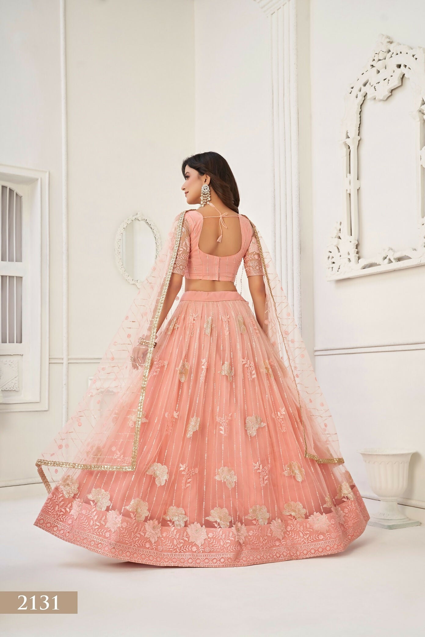 Eilara Women'S Peach Butterfly Net With Sequins And Embroidery Work Lehenga Choli For Party Wear | Grocsy
