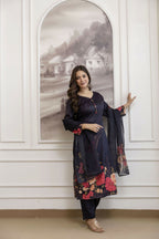 The52 Women's Beautiful Soft Assam Fabric Printed Work A-line Kurta Pant and Dupatta Set | Grocsy