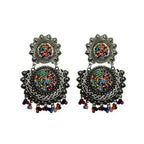 Tiaraa Multicolor Beaded Silver Oxidised Fashion Earrings