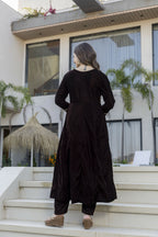 The52 Women's Beautiful Velvet Fabric Embroidery Work Flared Anarkali Pant and Dupatta Set | Grocsy